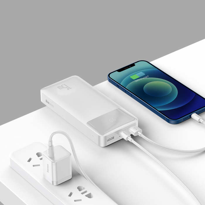 UTGATT - Baseus Pwerbank 20000 mAh 15W Bipow + Micro-USB Kabel - Vit