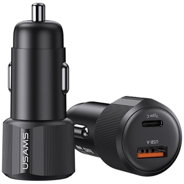 USAMS - USAMS Billaddare 60W 1xUSB-A 1xUSB-C YT - Svart
