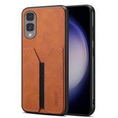 DENIOR - DENIOR Samsung Galaxy S25 Edge Fodral Elastisk Kortficka KonstL&auml;der Brun