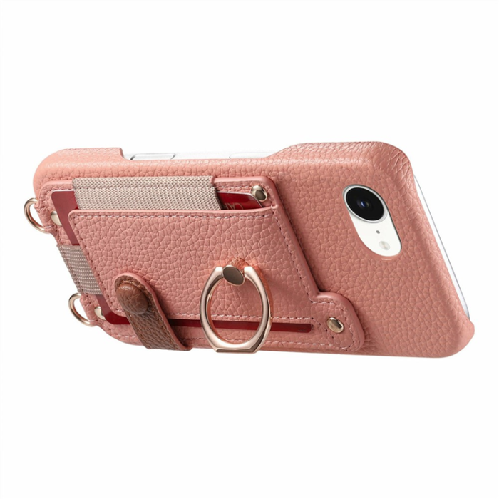 A-One Brand - Mobilskal till iPhone 16e med Korthållare Ring Kickstand - Rosa