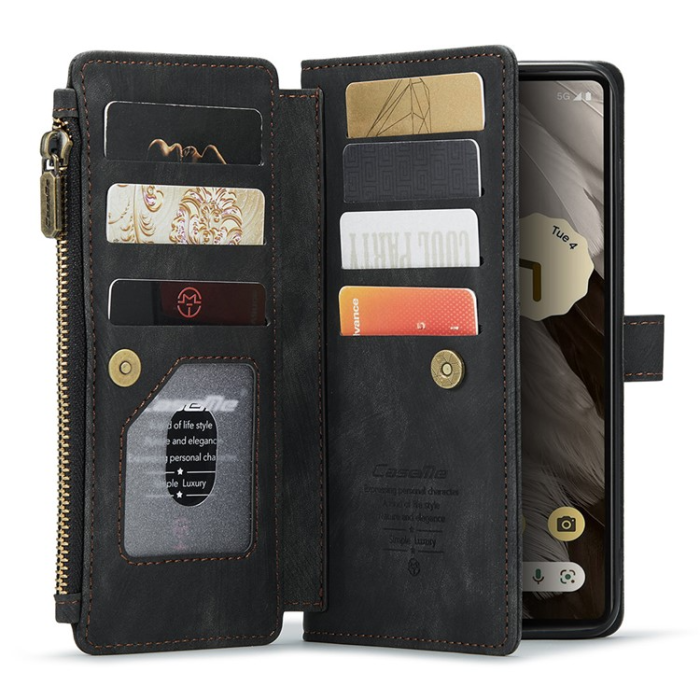 Caseme - CASEME Google Pixel 7A Plånboksfodral C30 Zipper - Svart
