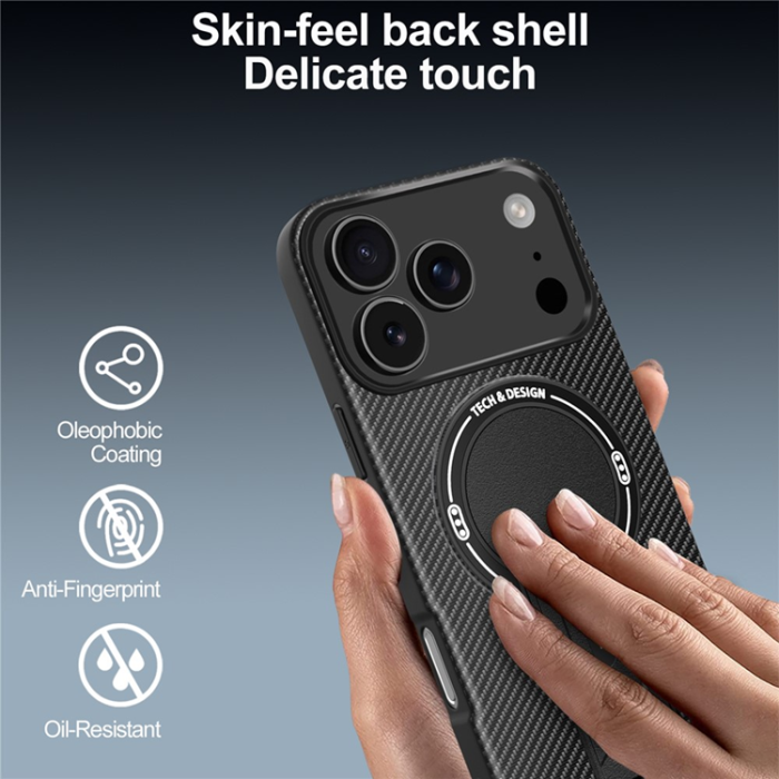 A-One Brand - iPhone 17 Pro Mobilskal MagSafe Kickstand Carbon Fiber - Svart