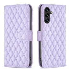 BINFEN COLOR - BINFEN Samsung Galaxy A35 5G Skal Rhombus Rutigt &Auml;kta L&auml;der - Lila