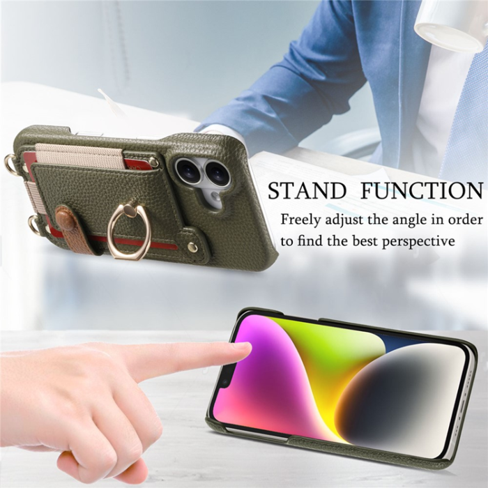 A-One Brand - iPhone 16 Mobilskal med Korthållare Ring Kickstand