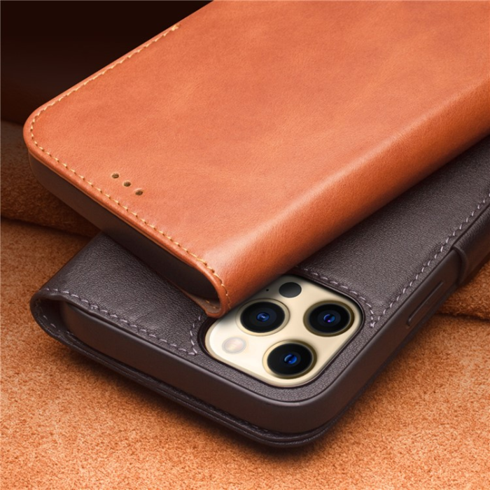 QIALINO - QIALINO iPhone 12 Pro Max Plånboksfodral Äkta Läder Magnetlås