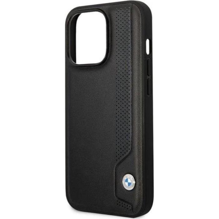 BMW - BMW iPhone 14 Pro Max Mobilskal Läder Blue Dots - Svart