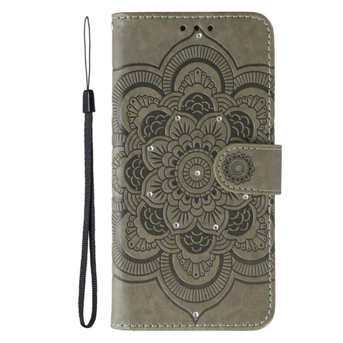 A-One Brand - OnePlus 15 5G Konstläder Plånboksfodral Mandala Imprint Rhinestone - Grå