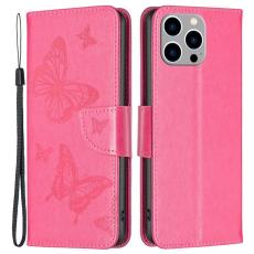 OEM - iPhone 14 Pro Max Plånboksfodral Butterflies Imprinted - Magenta
