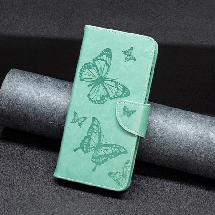 A-One Brand - iPhone 14 Pro Max Plånboksfodral Butterflies Imprinted - Turkos