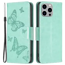 A-One Brand - iPhone 14 Pro Max Pl&aring;nboksfodral Butterflies Imprinted - Turkos