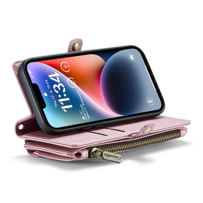 Caseme - CASEME Plånboksfodral Konstläder för iPhone 14 med kortfack - Rosa