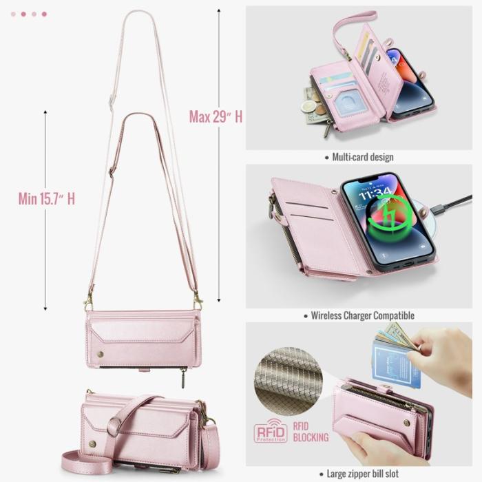 Caseme - CASEME Plånboksfodral Konstläder för iPhone 14 med kortfack - Rosa