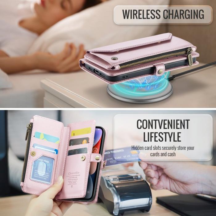 Caseme - CASEME Plånboksfodral Konstläder för iPhone 14 med kortfack - Rosa
