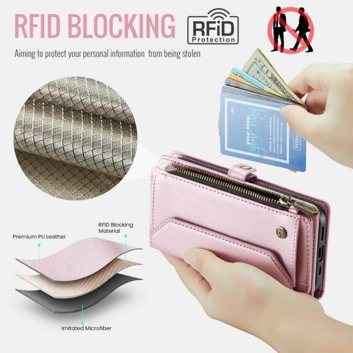 Caseme - CASEME Plånboksfodral Konstläder för iPhone 14 med kortfack - Rosa