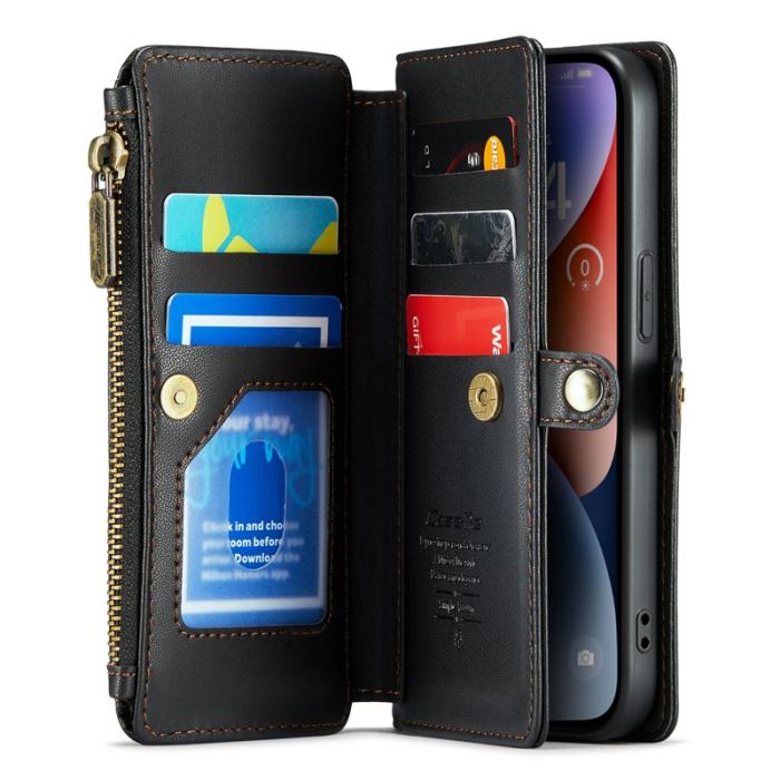 Caseme - CASEME Plånboksfodral Konstläder för iPhone 14 med kortfack - Svart