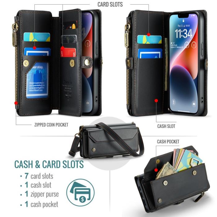 Caseme - CASEME Plånboksfodral Konstläder för iPhone 14 med kortfack - Svart