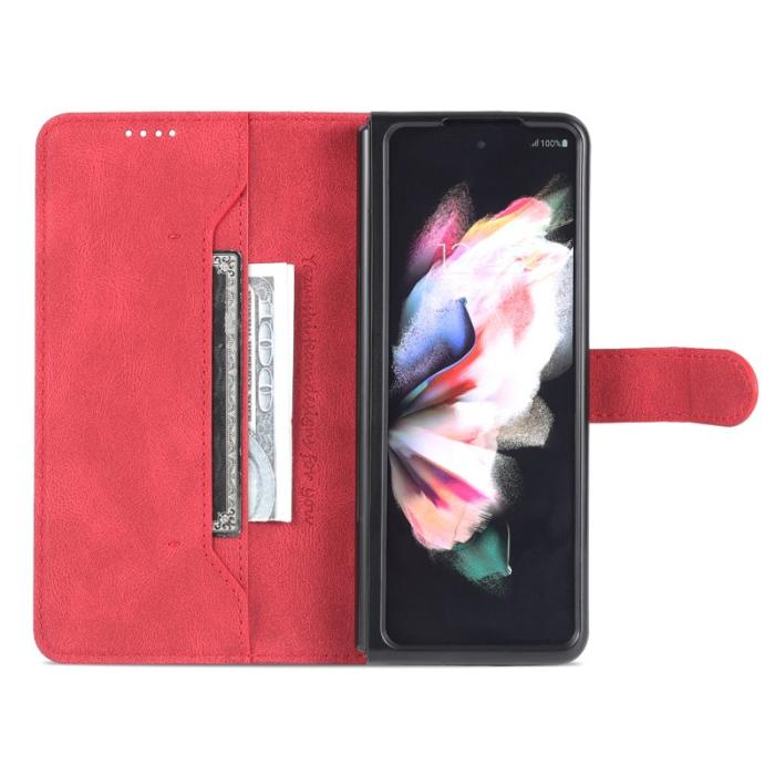 AZNS - AZNS Samsung Galaxy Z Fold3 Plånboksfodral Konstläder - Röd