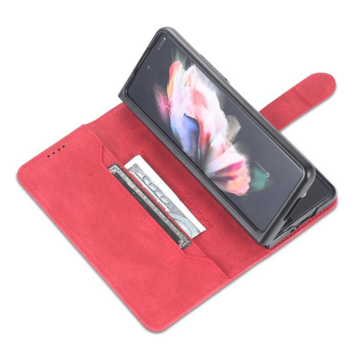 AZNS - AZNS Samsung Galaxy Z Fold3 Plånboksfodral Konstläder - Röd