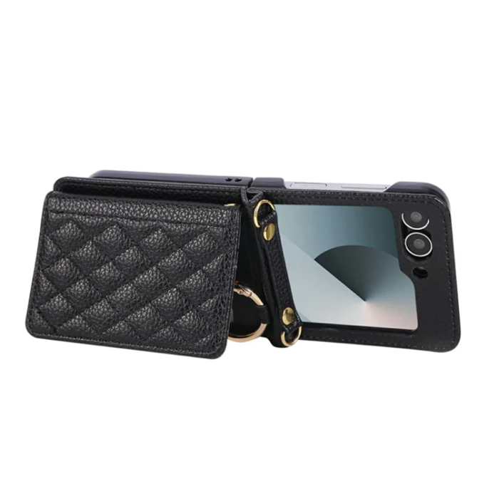 A-One Brand - Galaxy Z Flip 7 FE / Z Flip 6 Mobilskal Korthållare Kickstand Rhombus - Svart