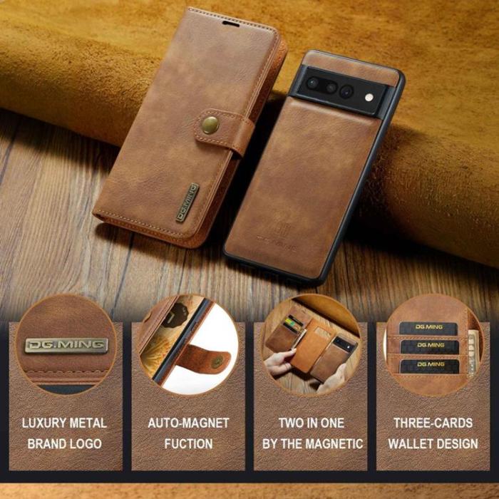 DG.MING - DG.MING Google Pixel 7 Pro Plånboksfodral Detachable 2in1 Äkta läder - Brun