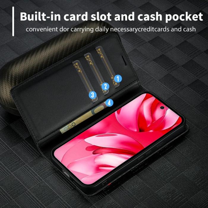 LC.imeeke - LC.IMEEKE Google Pixel 9a Konstläder Plånboksfodral - Kolfiber - Vit