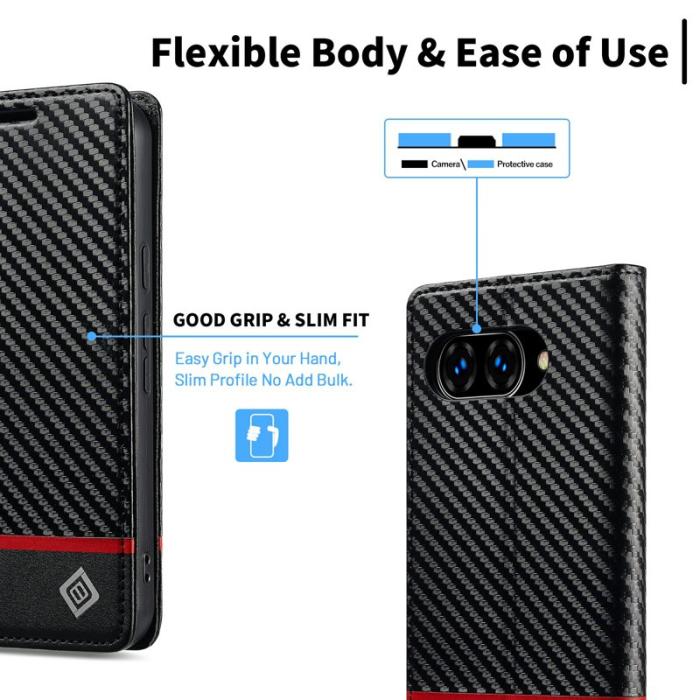LC.imeeke - LC.IMEEKE Google Pixel 9a Konstläder Plånboksfodral - Kolfiber - Vit