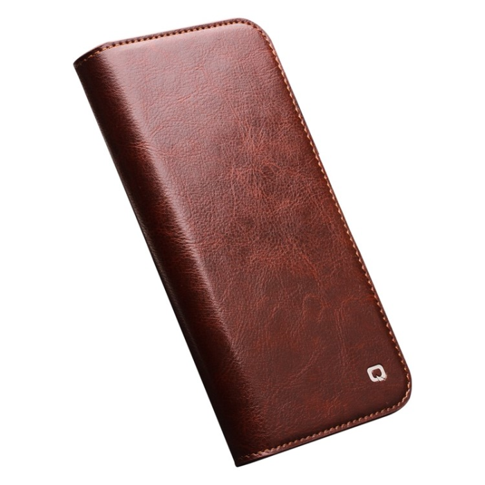 QIALINO - Qialino iPhone 14 Plånboksfodral Äkta Läder Cowhide - Brun