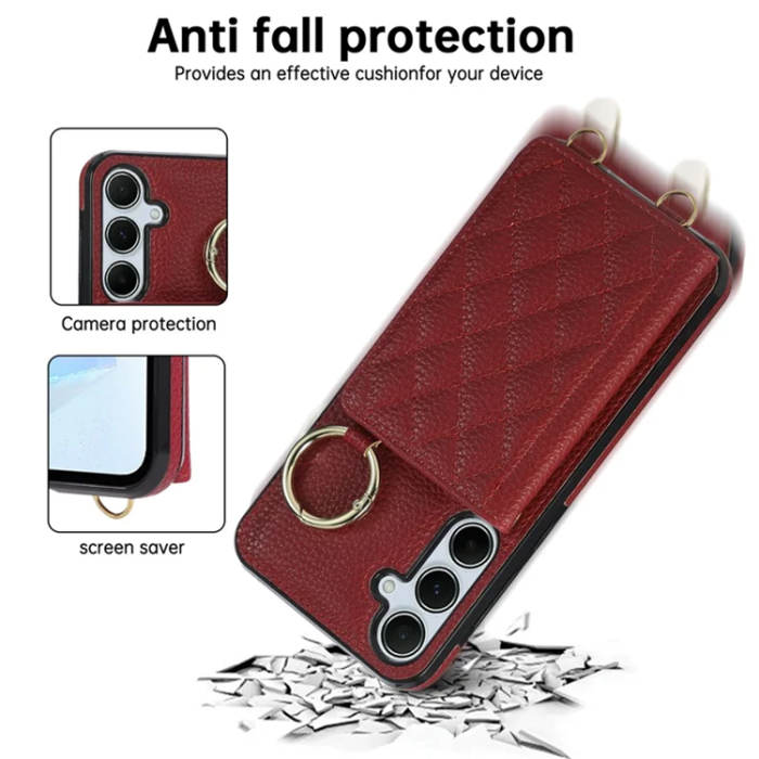 A-One Brand - Galaxy S25/S24 Mobilskal Korthållare Kickstand Rhombus - Röd