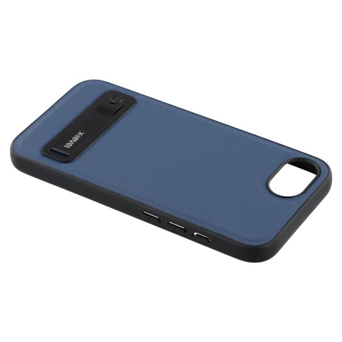 X-Level - X-LEVEL iPhone 16e Fodral Konstläder belagt TPU med Ställ - Blå