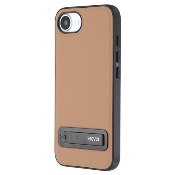 X-Level - X-LEVEL iPhone 16e Fodral Konstläder belagt TPU med Ställ - Brun