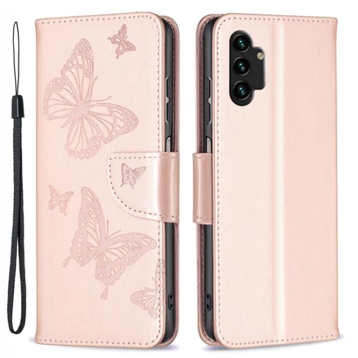 A-One Brand - Butterfly Imprinted Plånboksfodral Galaxy A13 4G - Rosa Guld