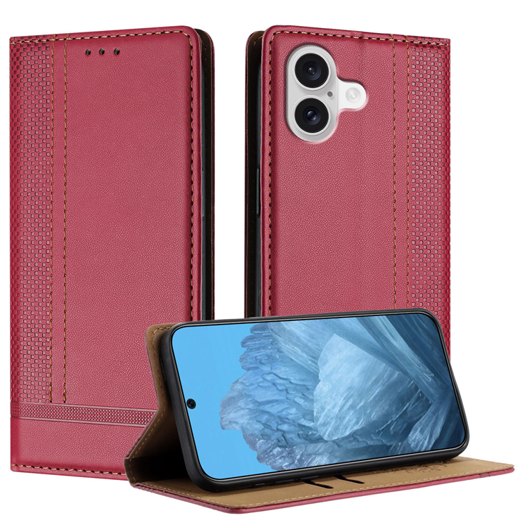 iPhone 17 Plånboksfodral Kickstand Grid Pattern - Röd | 2353 | AlltMobil