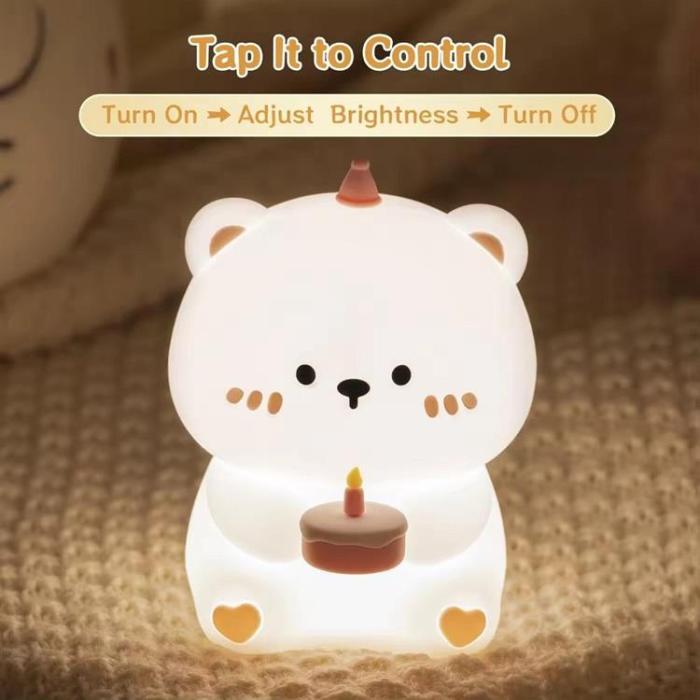 OEM - LED Nattlampa Tryck Birthday Teddy Bear Art Deco - Vit