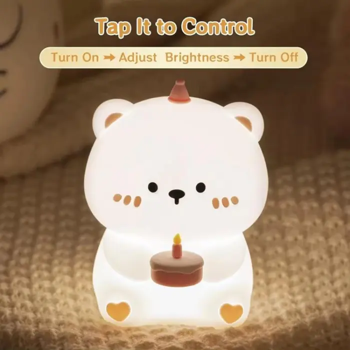 OEM - LED Nattlampa Tryck Birthday Teddy Bear Art Deco - Vit
