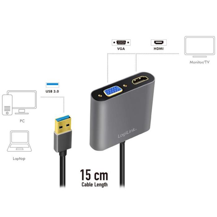 LogiLink - LOGILINK USB-A 3.0 To HDMI-Hona + VGA-Hona Adapter