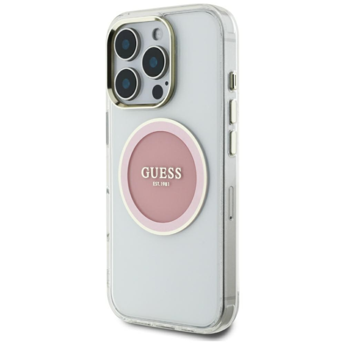 Guess - Guess iPhone 16 Pro Max Mobilskal MagSafe Metal Circle Logo - Rosa