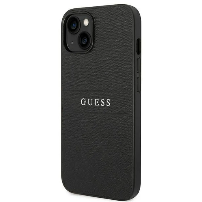 Guess - GUESS iPhone 14 Plus Skal Glitter Flakes Script Metal Logo - Svart