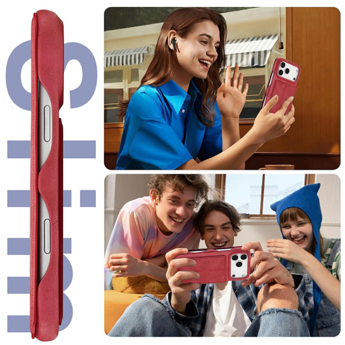 LC.imeeke - LC.IMEEKE iPhone 17 Pro Mobilfodral Korthållare Stativ - Röd