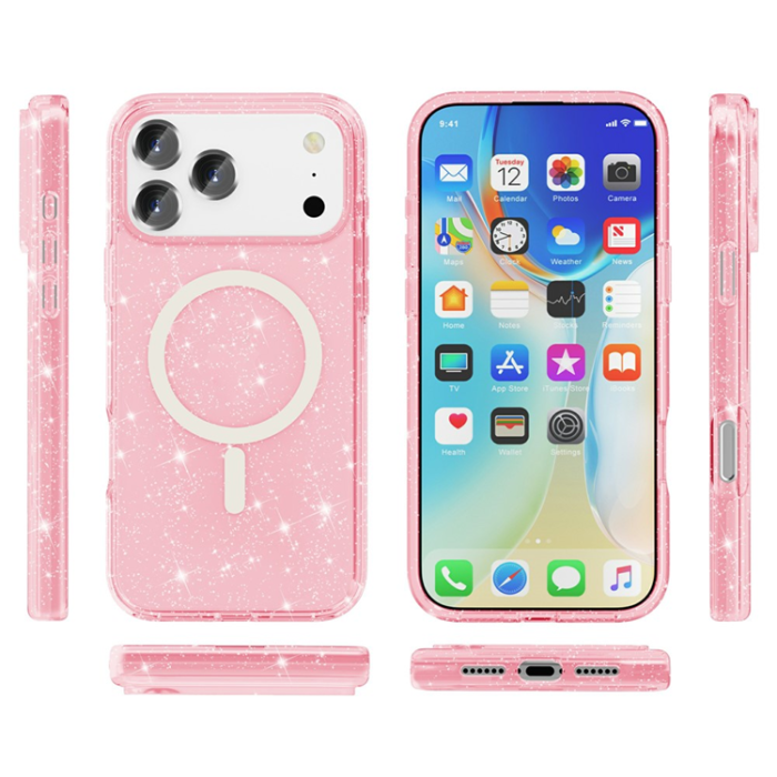 A-One Brand - iPhone 17 Pro Mobilskal MagSafe Puderglitter - Rosa