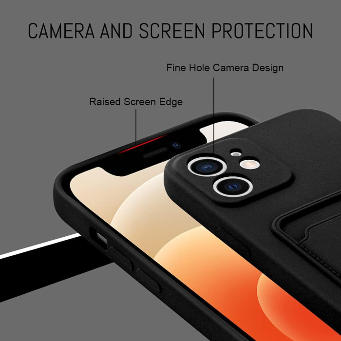 A-One Brand - iPhone 12 Mobilskal Korthållare Soft Slim - Svart