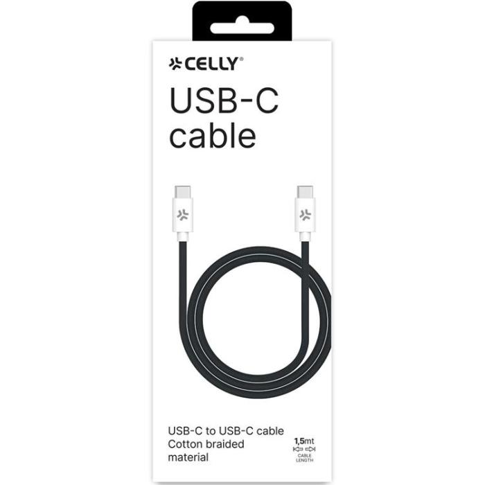 Celly - CELLY USB-C till USB-C kabel 60W 1.5m - Svart