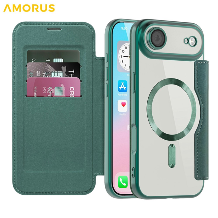 Amorus - AMORUS iPhone Air Plånboksfodral MagSafe RFID - Grön