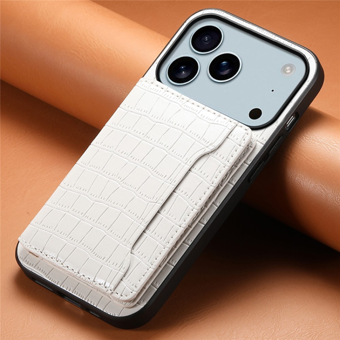 A-One Brand - iPhone 17 Pro Max Mobilskal Korthållare Crocodile - Vit