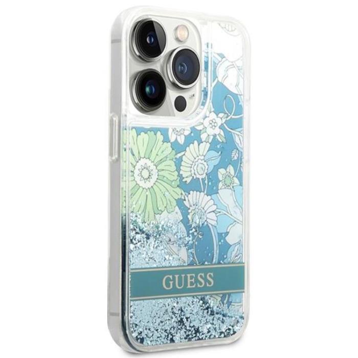 Guess - GUESS iPhone 14 Pro Skal Flower Liquid Glitter - Grön