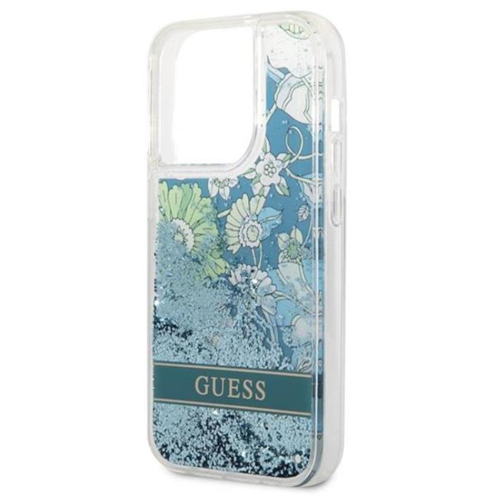 Guess - GUESS iPhone 14 Pro Skal Flower Liquid Glitter - Grön
