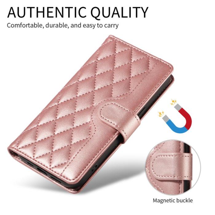 OEM - Rhombus Samsung Galaxy S26 Plus Fodral Äkta Läder - Roséguld