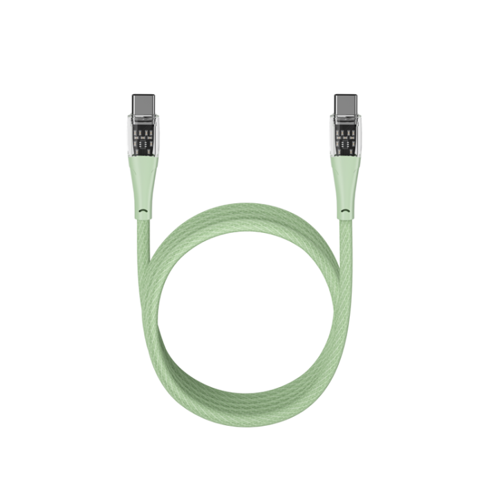 QUALO - QUALO USB-C till USB-C Kabel 1.5m 3A Transparent Nylon - Grön