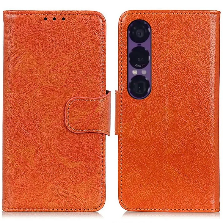 Sony Xperia 1 VII Plånboksfodral Äkta Läder - Orange | 2353 | AlltMobil