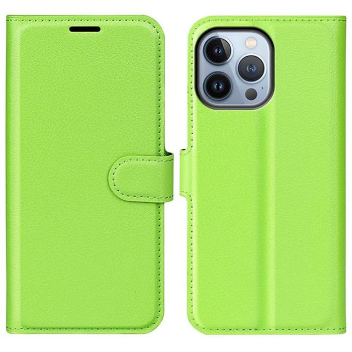 OEM - Litchi Flip iPhone 14 Pro Max Plånboksfodral - Grön