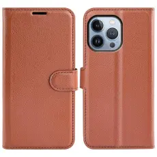 OEM - Litchi Flip iPhone 14 Pro Max Pl&aring;nboksfodral - Brun